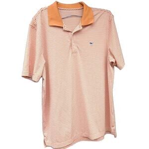 VINEYARD VINES Polo Shirt Mens Large Orange White Striped Short Sleeve Cotton